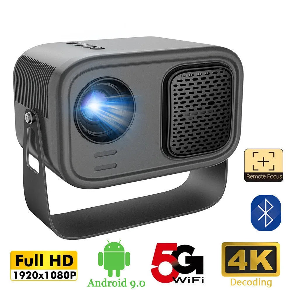 Black HD portable projector with Android software and remote control