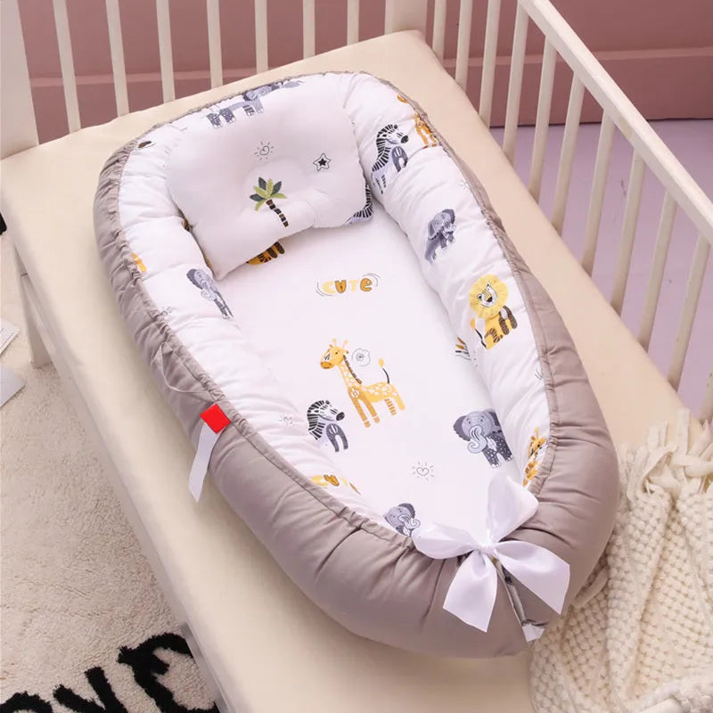 Cotton crib bed 97x46cm portable baby cot in white with crown pattern