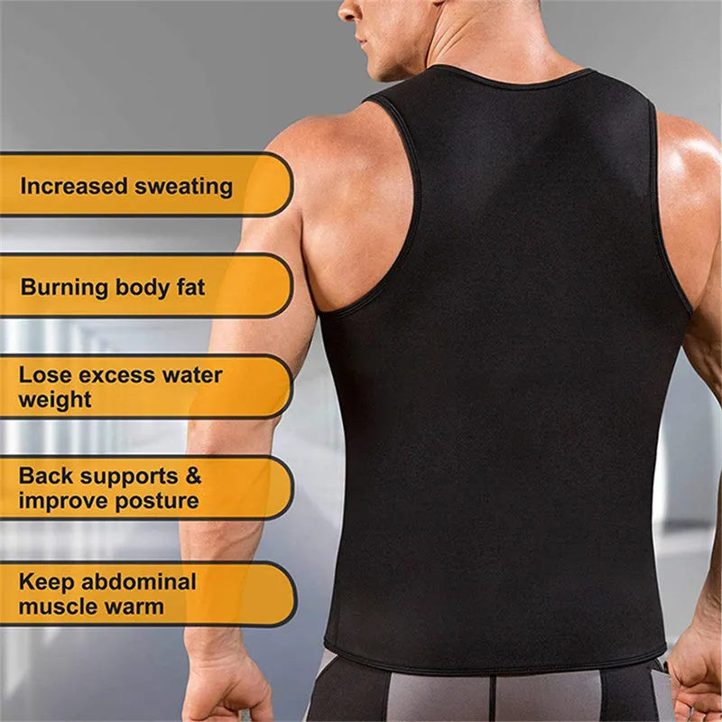 Silver-painted seamless U-neck sweat vest for men and women in milk silk and spandex, showing waist support and body sculpting fit.