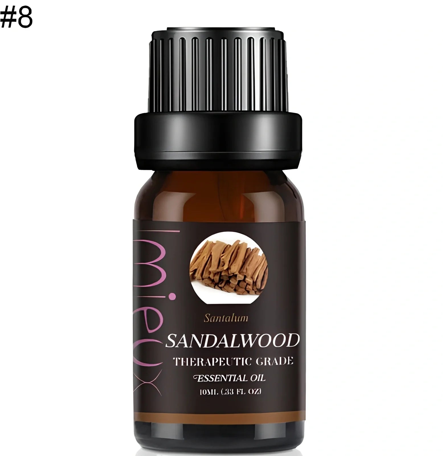 10ml dark glass bottle of therapeutic essential oil blend with lavender, citrus, and mint oils