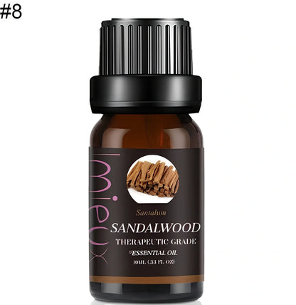 10ml dark glass bottle of therapeutic essential oil blend with lavender, citrus, and mint oils