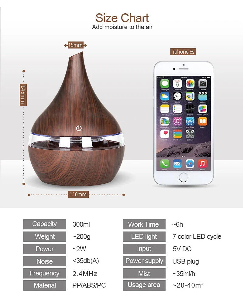 LED Essential Oil Diffuser with ultrasonic technology for calm and moisture