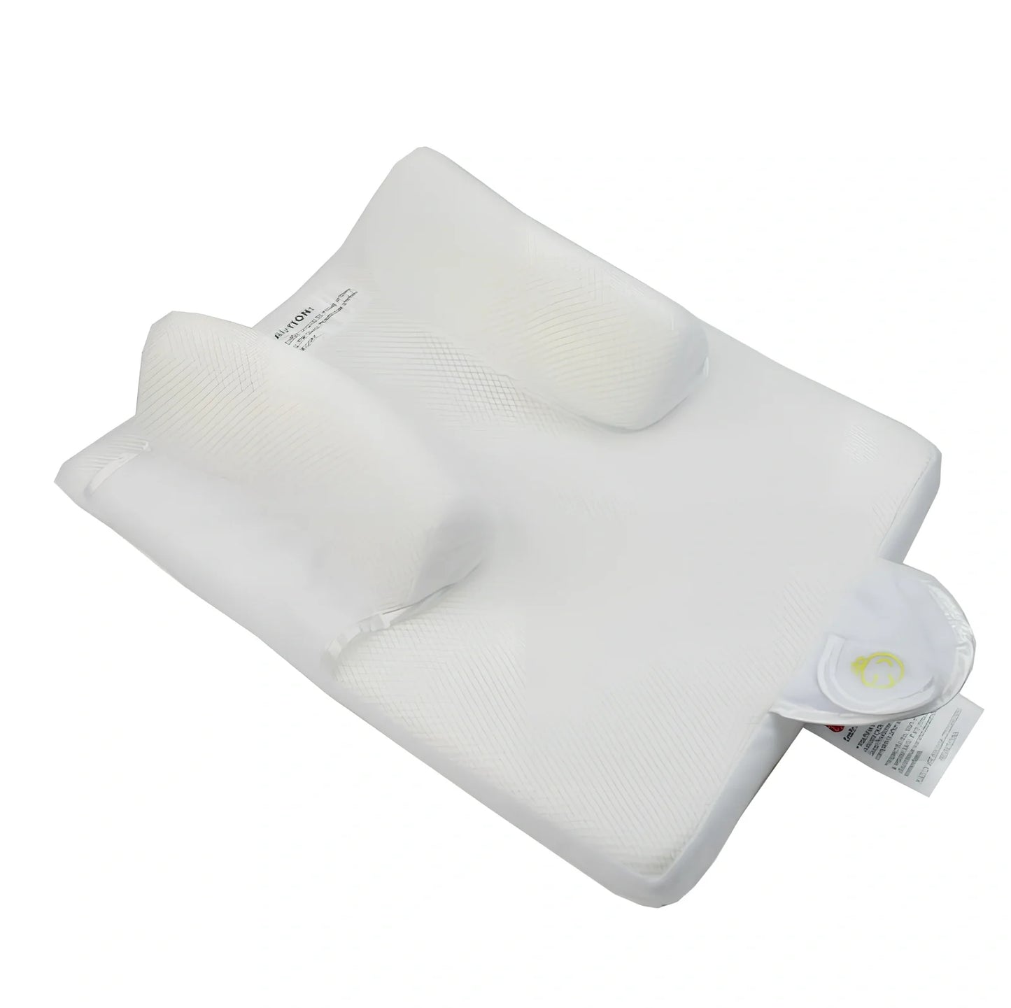 White baby sleep positioning pad with curved armrest and elevated head section