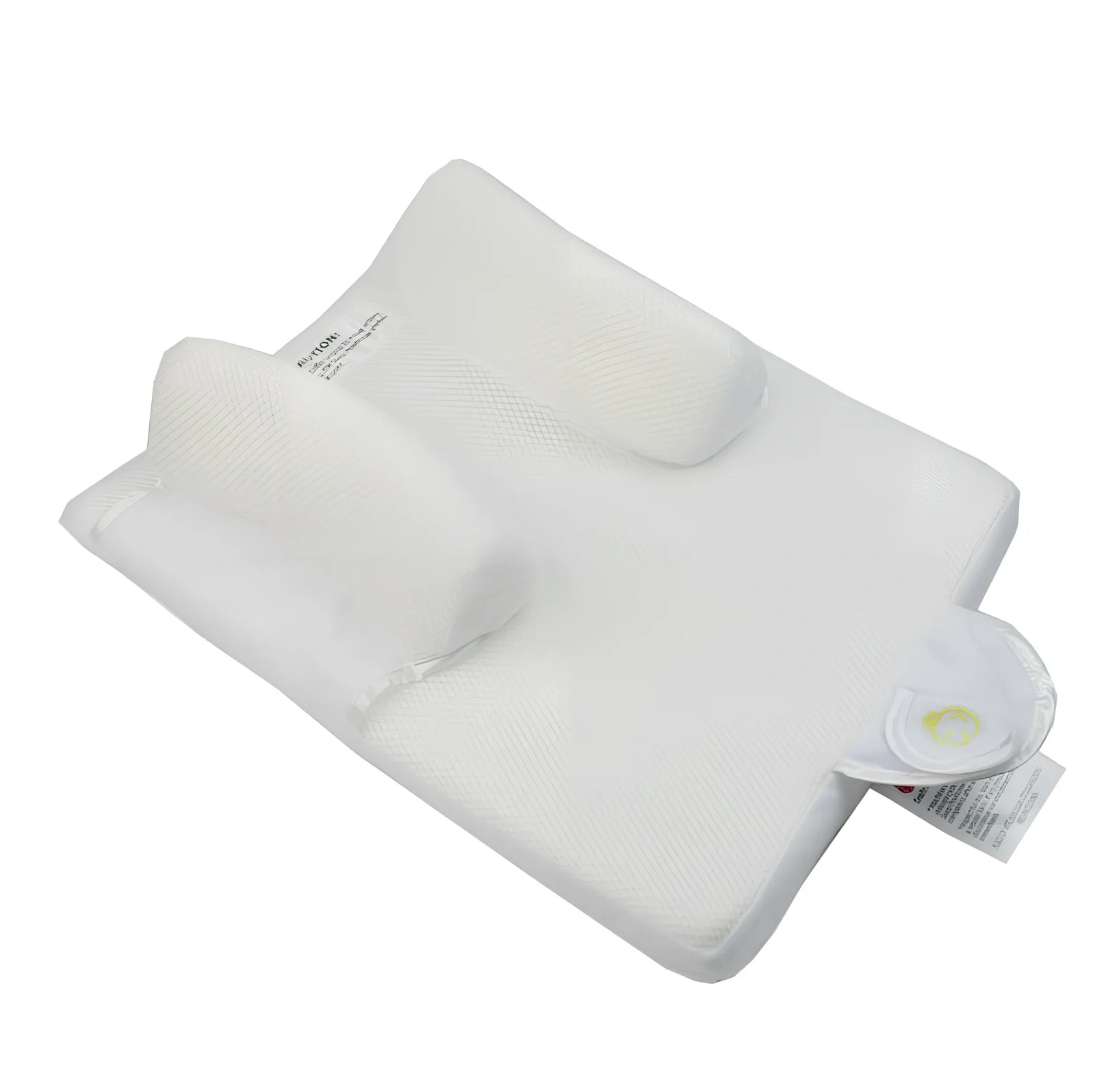 White baby sleep positioning pad with curved armrest and elevated head section