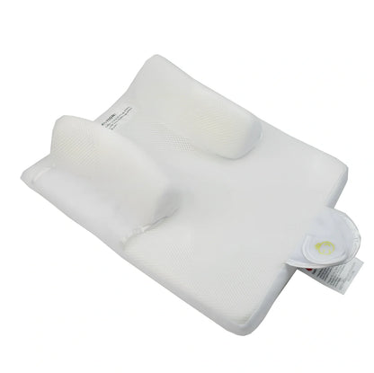 White baby sleep positioning pad with curved armrest and elevated head section