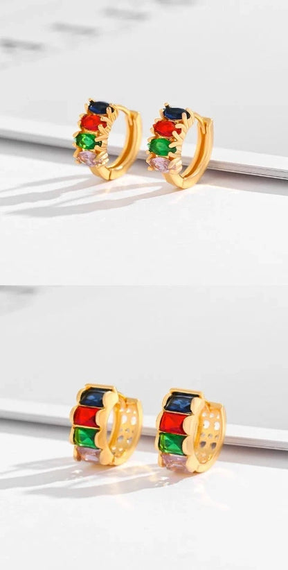 Gold-plated square crystal zircon earrings for women, versatile and elegant design