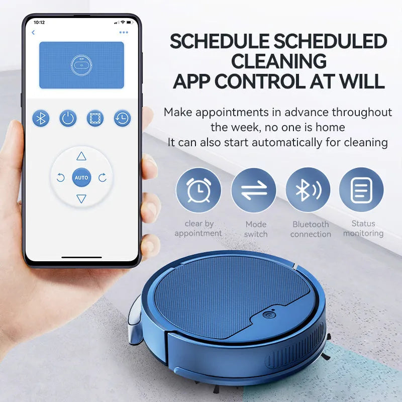 Intelligent sweeping robot in black with large water tank and planning cleaning line technology, 2000 Pa suction, app and remote control