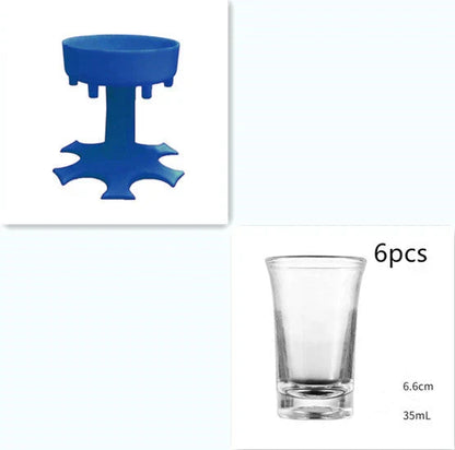 Compact 6-port wine dispenser in blue, grey, or pink, made from durable PLA material