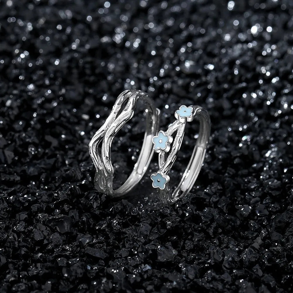 S925 sterling silver love ring with fluorescent design, adjustable opening, flower and leaf shape, simple style for women and men