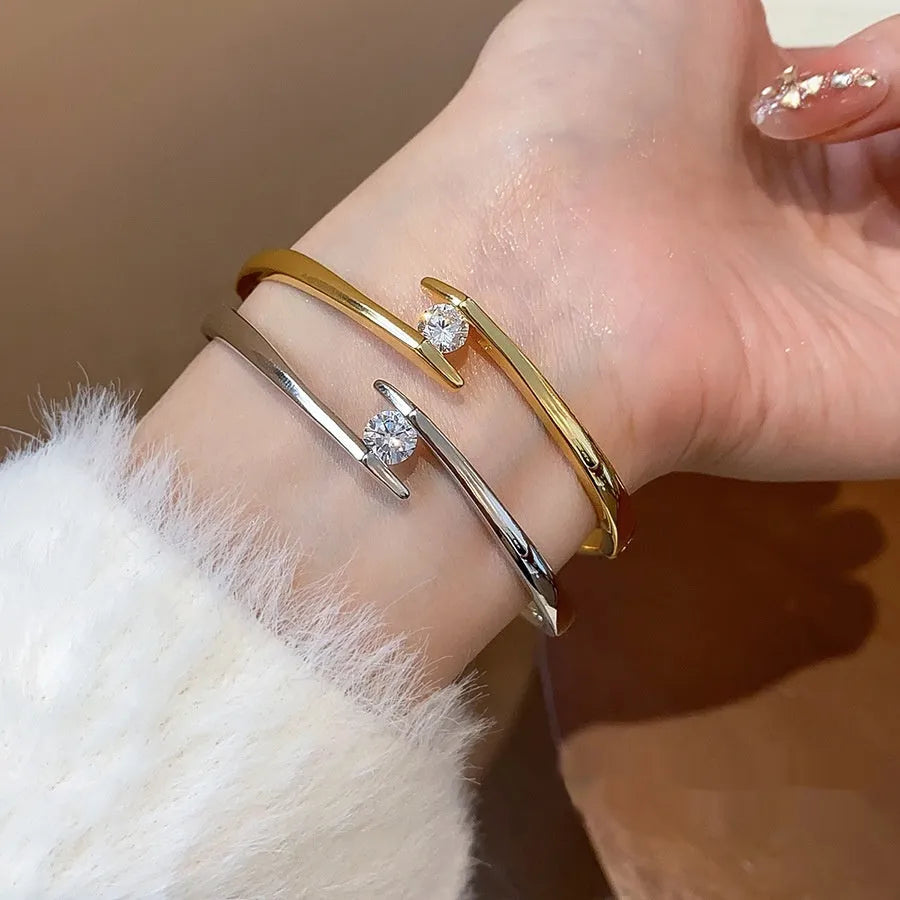 Genuine gold-plated round zirconia bracelet for women, copper base, real gold plating, gold finish