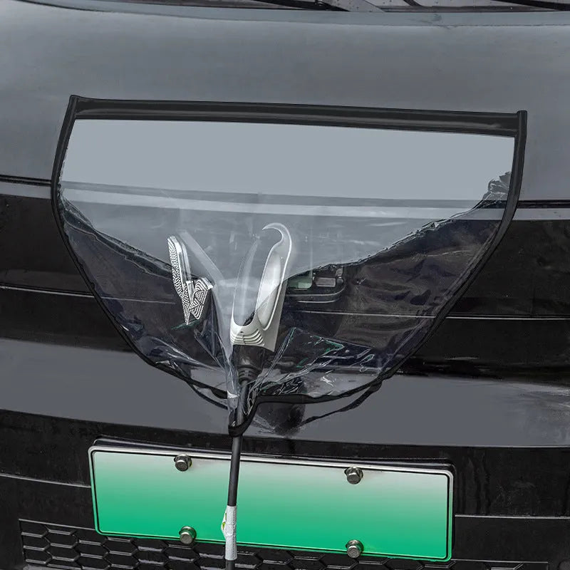 Black PVC electric vehicle charging gun rain cover with magnetic strips.