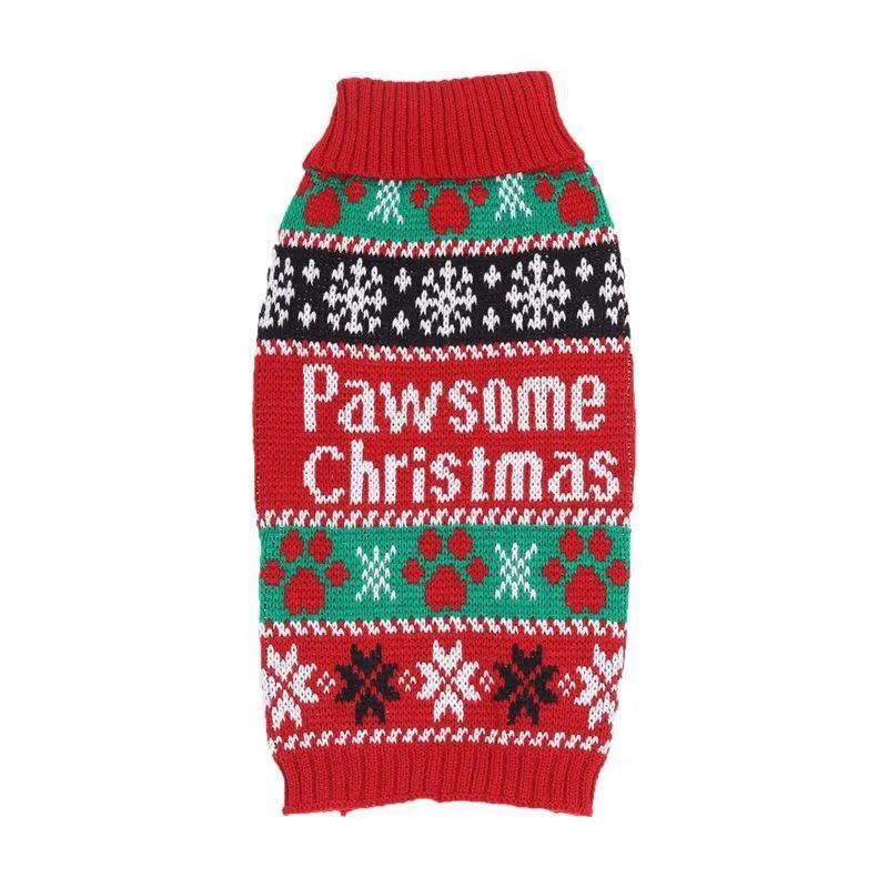 Red acrylic high-necked contrast colour sweater for dogs, sizes XS to XL