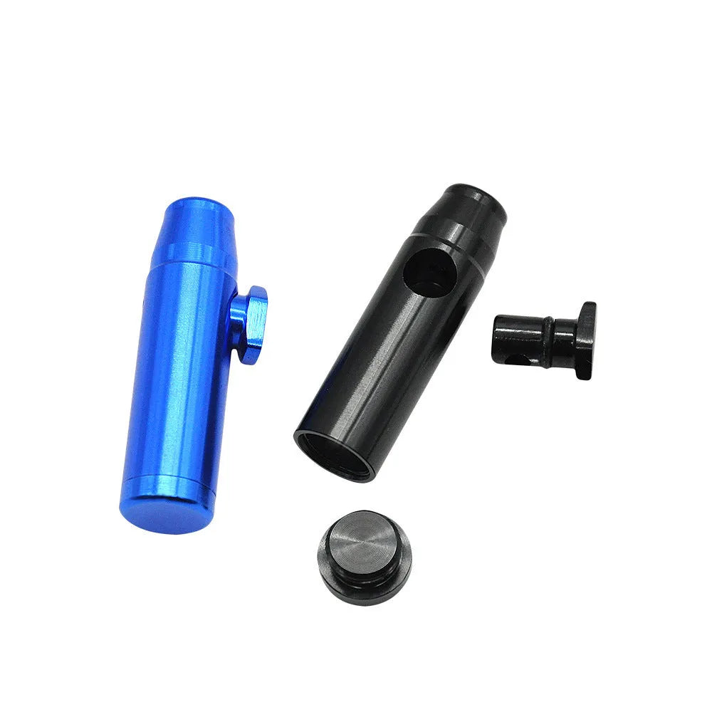 Aluminium alloy bullet snuff cigarette holder with flat head, shown in multiple colour options.