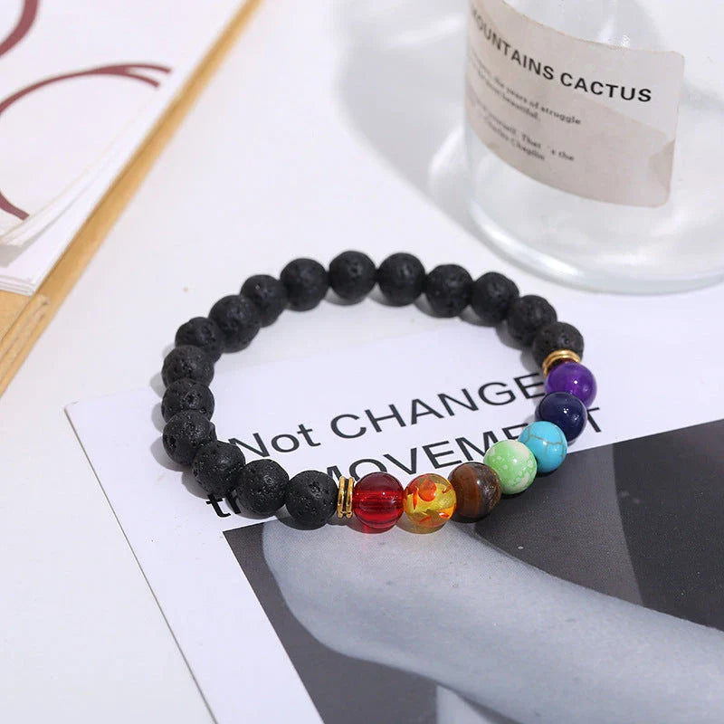 Handcrafted lava bead bracelet with seven chakra healing stones for balance and wellness