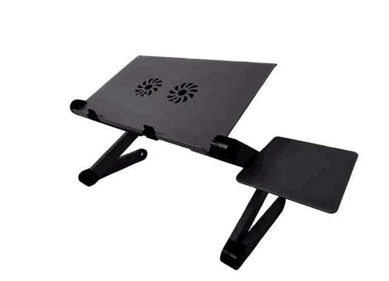 Portable vertical folding metal laptop sofa desk in black with adjustable height and 360-degree angle rotation