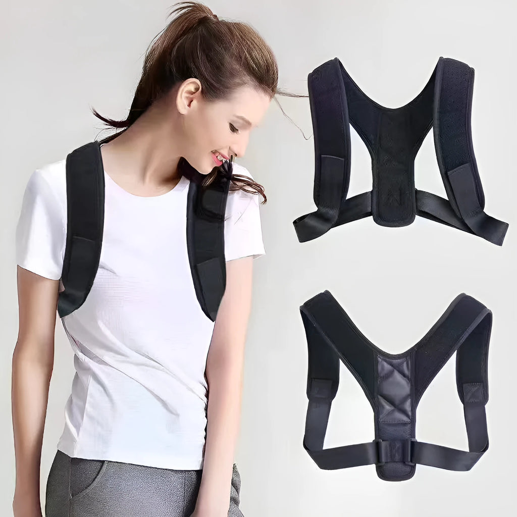 Adjustable nylon posture correction belt for back and shoulder support.