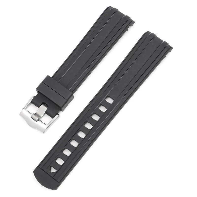 20mm width watch strap with silver buckle shown in multiple colour options including army green, sapphire blue, and dark red.