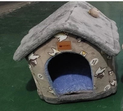 Cozy Pet Cave: Foldable plush dog house with warm removable cushion in various color options