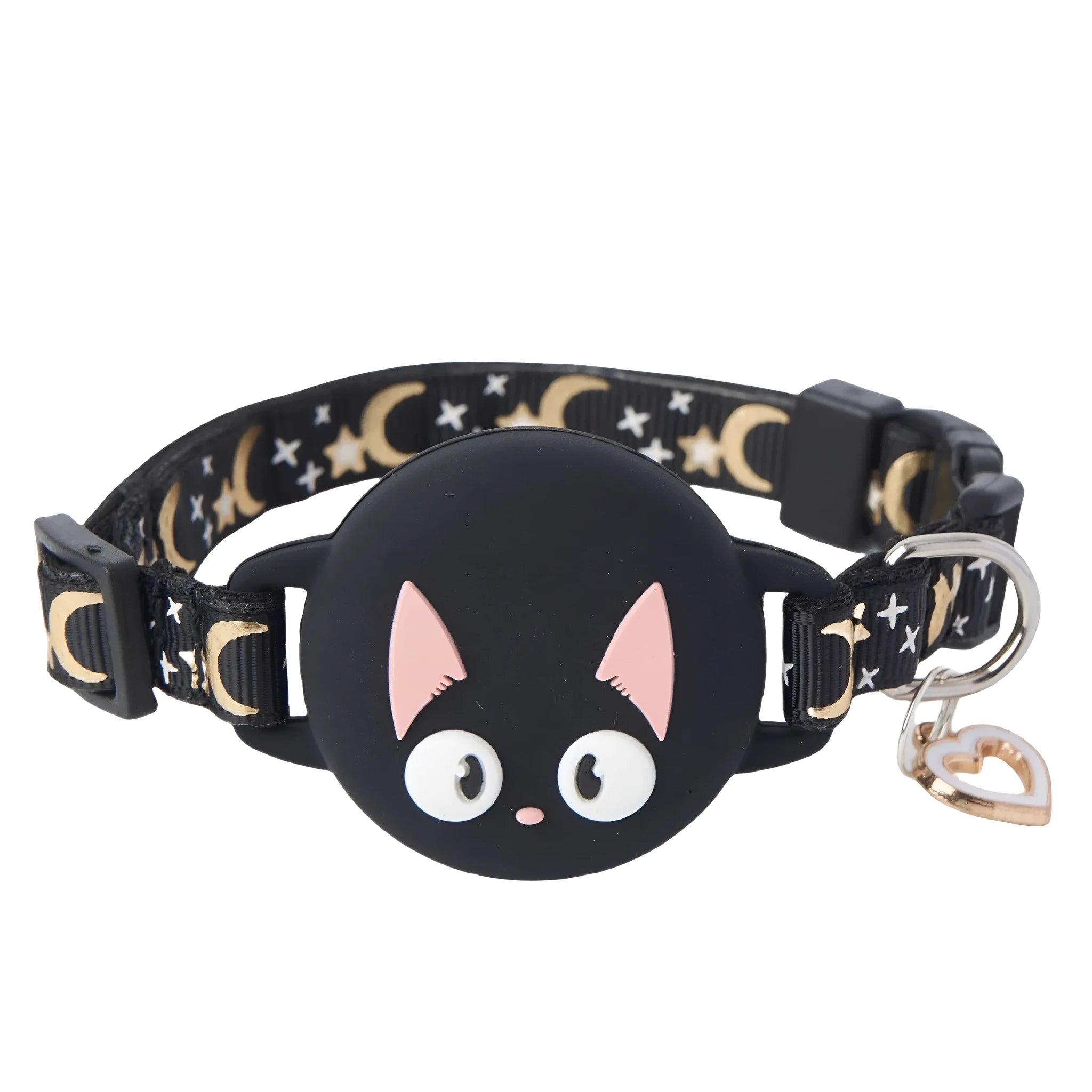 Silicone Apple AirTag protective case attached to an adjustable cat collar in light green.