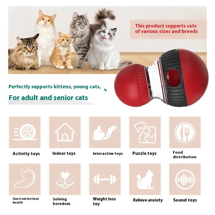 Rotating plastic cat toy ball in super ball colour with food dispensing mechanism