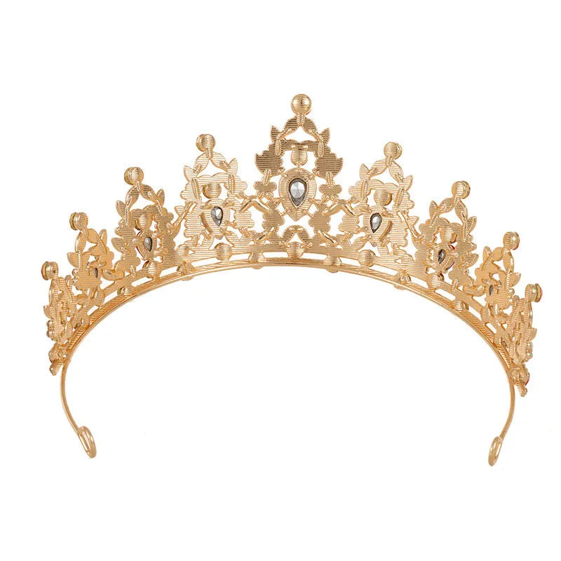 Silver and KC gold baroque crown bridal headdress with rhinestone diamond detailing on an alloy base.