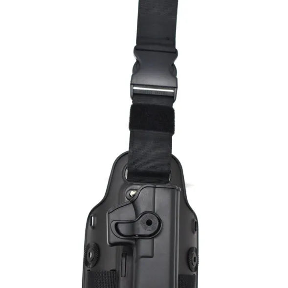 Green plastic leg tactical holster bag with quick-pull waist plate for outdoor sports.