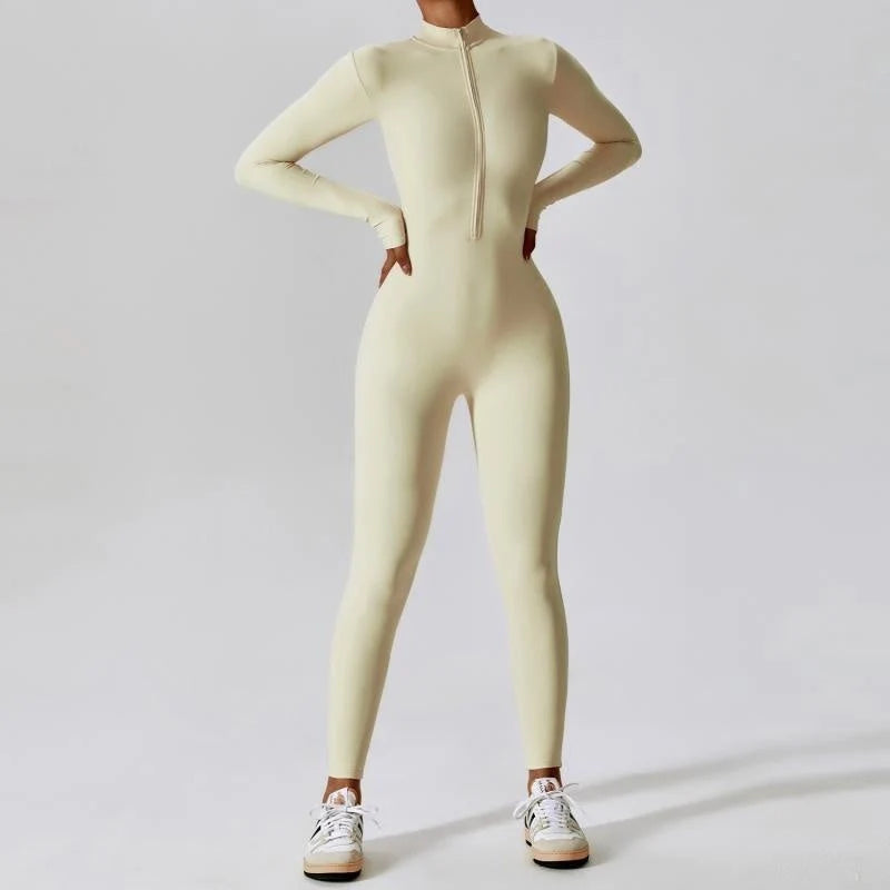 Women's long sleeve seamless jumpsuit for yoga and fitness in various colours
