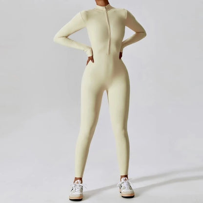 Women's long sleeve seamless jumpsuit for yoga and fitness in various colours