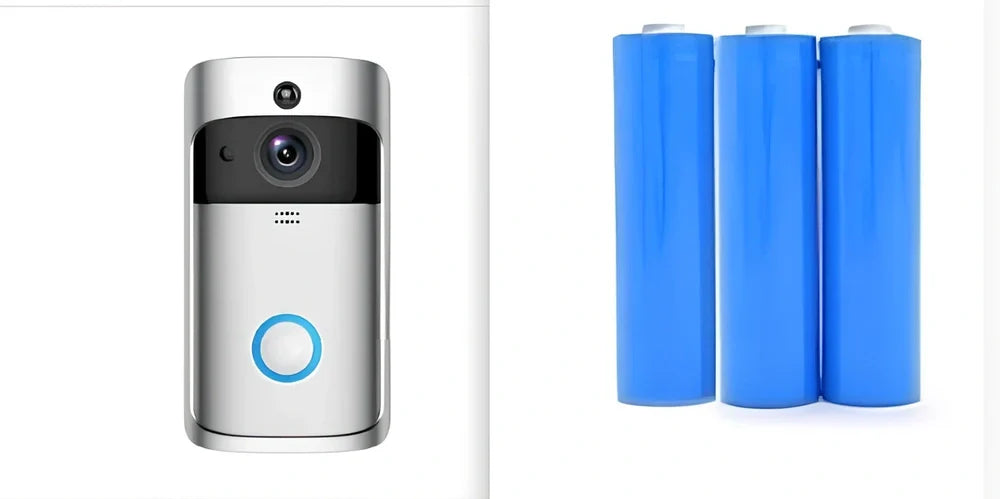 Black wireless video doorbell camera with 166-degree lens, 10m night vision, ABS build, dimensions 7.5x3.3x14.4cm