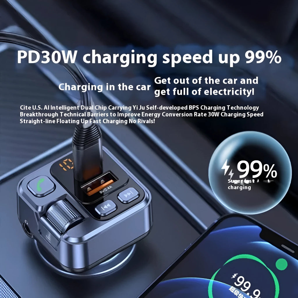 Car Bluetooth receiver and fast charger with LED display for vehicle audio streaming and device charging
