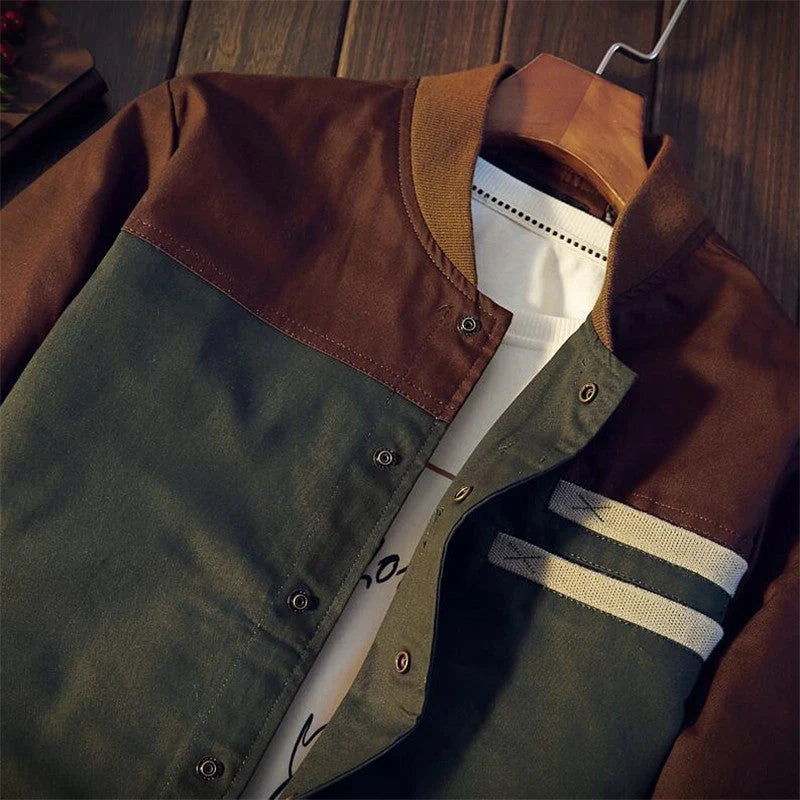 Men's Korean-style single-breasted casual jacket in cotton, available in green and blue
