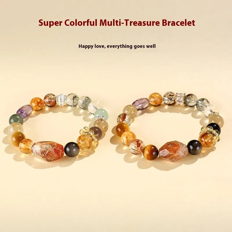 Natural crystal string beads bracelet for women in black gold and multi-colour styles with adjustable closure