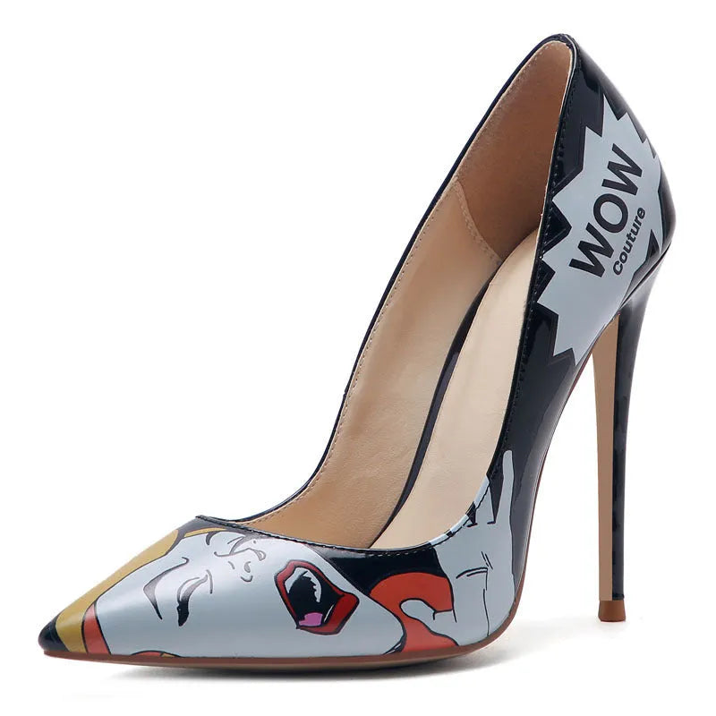 3D printed high heels in black grey with microfiber fabric upper and non-slip rubber sole