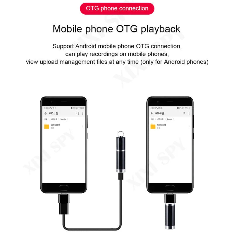 Black Amoi A1 metal digital voice recorder with headset on a plain background