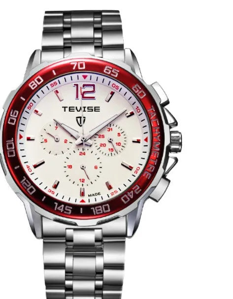 Men's automatic mechanical watch with pointer display, black dial, stainless steel case, 30m waterproof sporty design