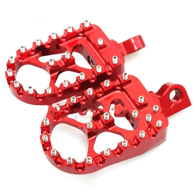 MX style wide footpegs 6061-T6 aluminium alloy red black silver with anti-skid stainless steel teeth