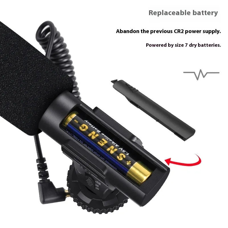 Black cardioid condenser microphone with 3.5mm TRRS plug for smartphone video recording.