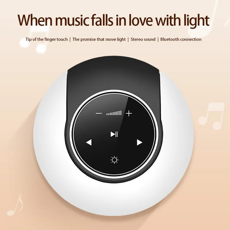 DEAMAK-1 Bluetooth speaker and LED desk lamp in folded position showing touch controls.