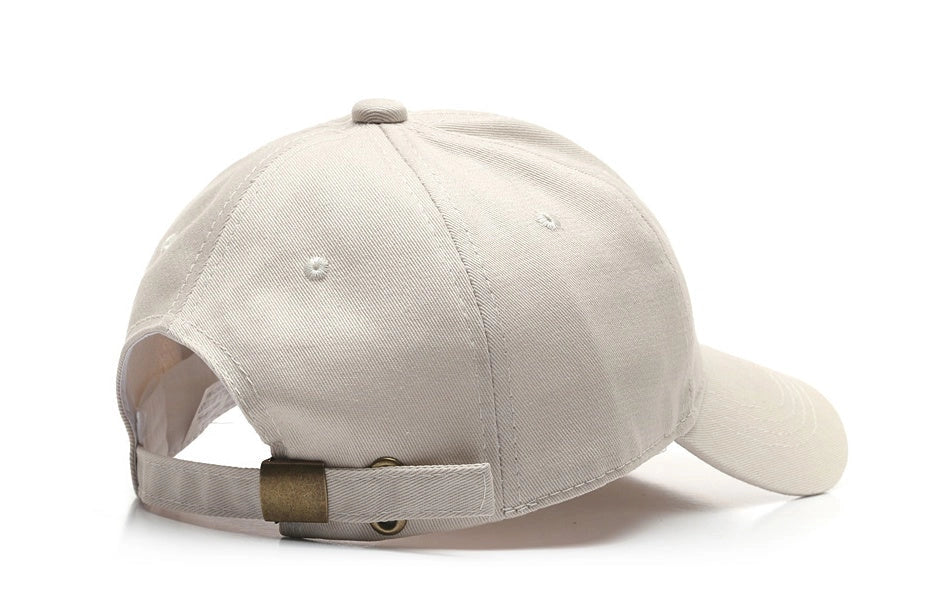 Adjustable cotton baseball cap with side letter embroidery in multiple colours