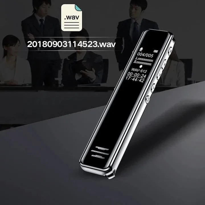 Black Q22 high definition noise reduction professional recording pen with LCD screen on white background