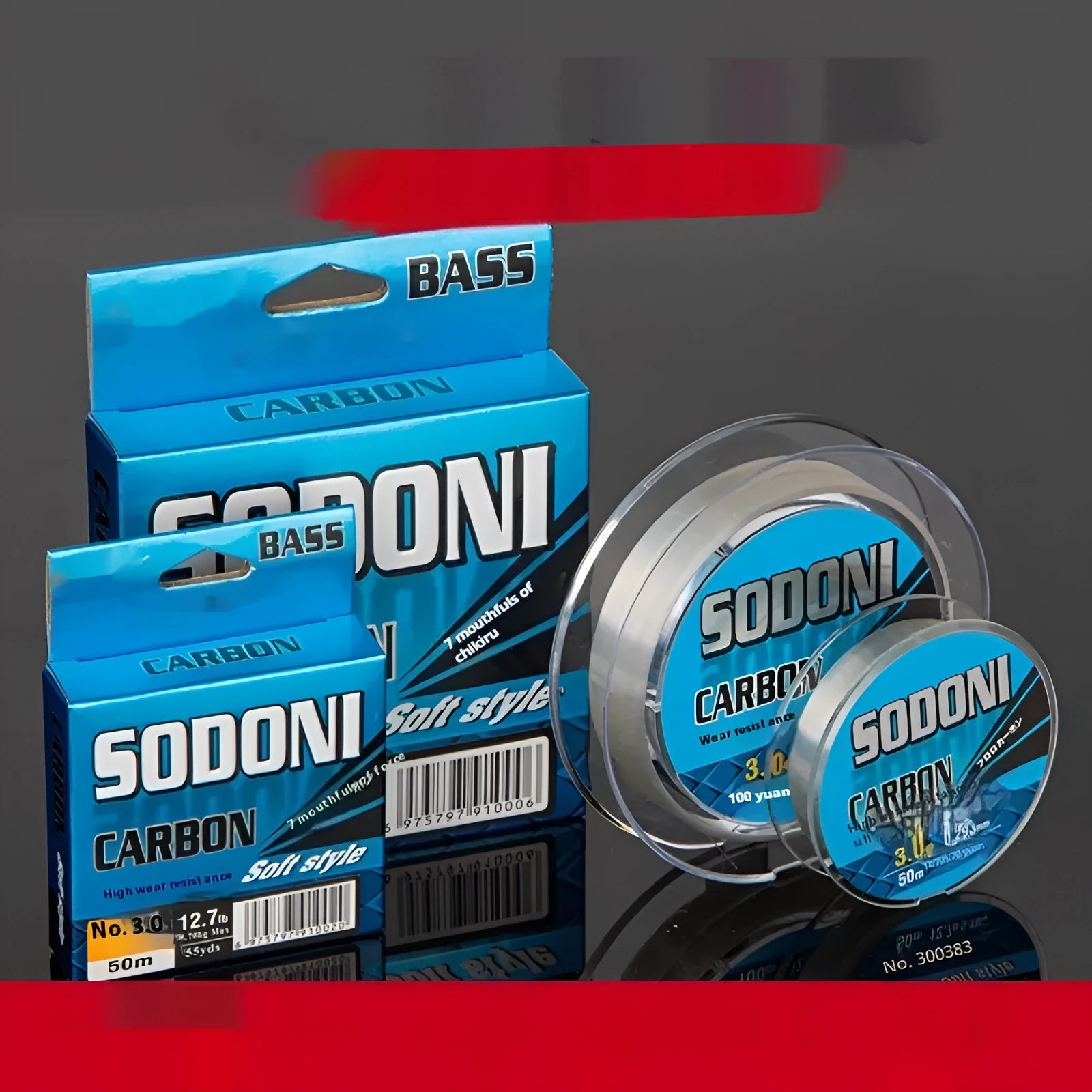 SODONI soft carbon fishing line spool in 50-metre pack on a fishing reel