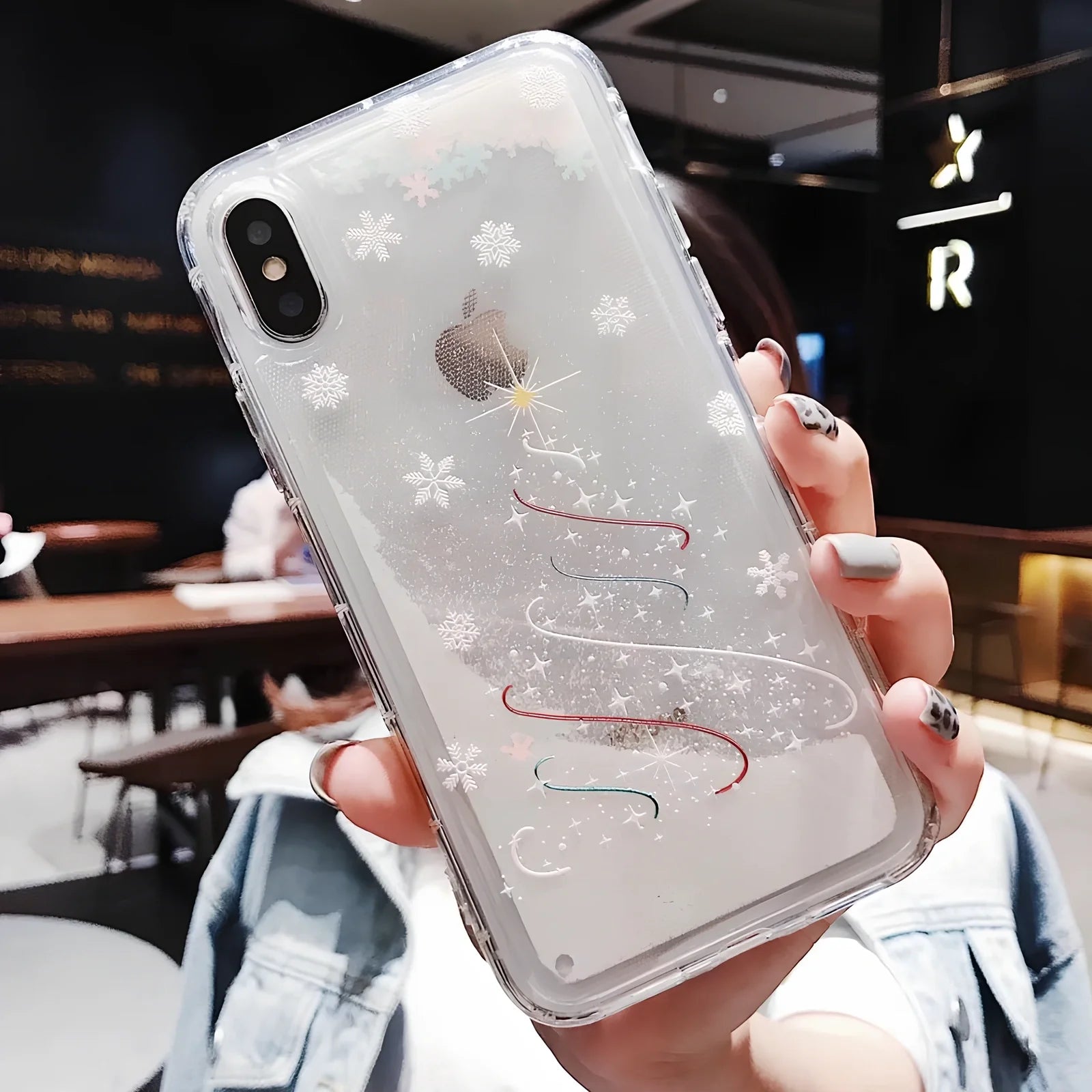 TPU iPhone case with snowflake and sand Christmas pattern, anti-fall design for Apple models 6-11
