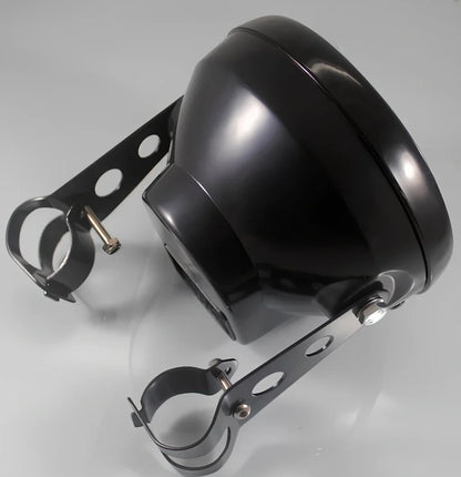 7-inch black ABS motorcycle headlight with yellow LED turn signals and adjustable brackets for cafe racer fit