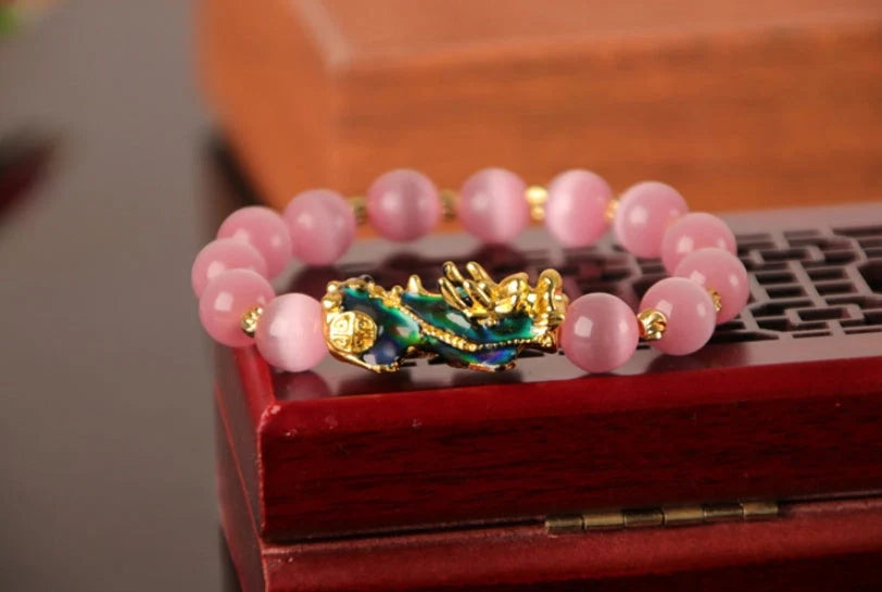 3D Gold Plated Pixiu Bracelet with temperature sensitive colour changing crystal