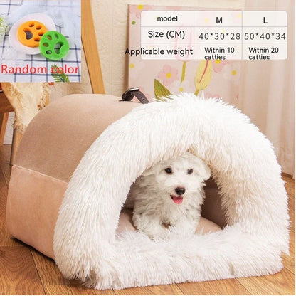 Cozy Canine Retreat: Portable plush pet bed with semi-enclosed design, perfect for dogs and cats during autumn and winter seasons