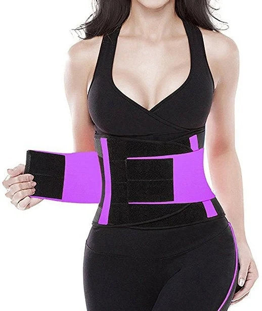 Women's Sports Slimming Plastic Belt in black, blue, orange, and purple for gym and yoga