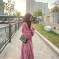 Red cotton floral sweet cover dress with elastic high waist and 3/4 princess sleeves
