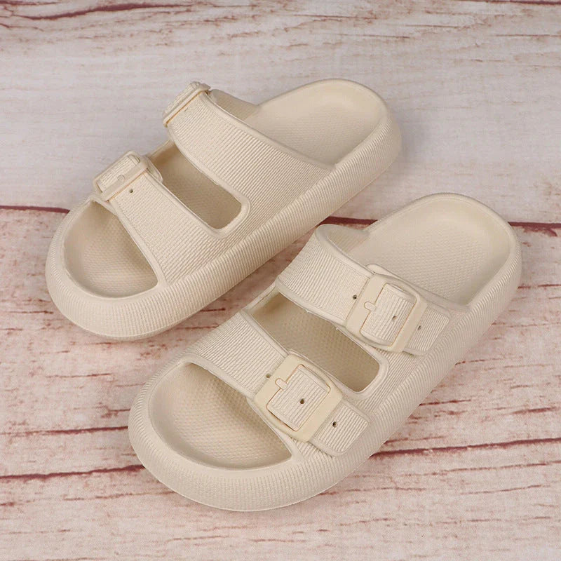 Stylish platform sandals in various colors, featuring a trendy buckle design and cushioned soles for comfort