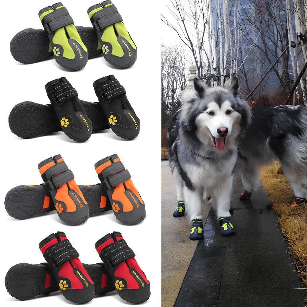 Pair of black non-slip dog shoes with velcro straps, waterproof and luminous, size 5.8 cm for large breed paws