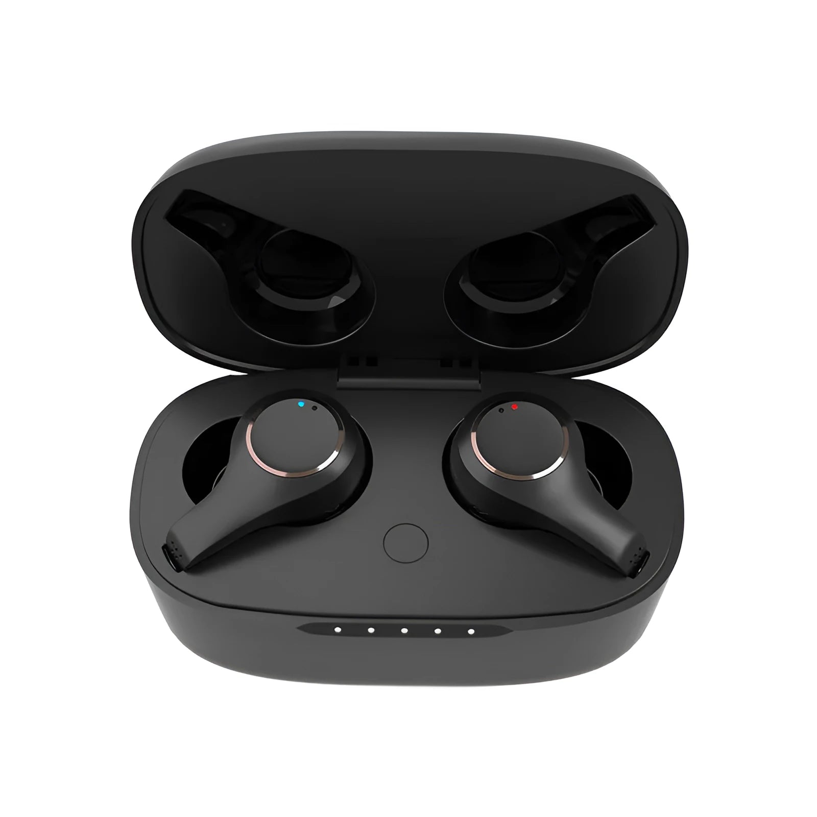 Black and white ANC active noise cancelling Bluetooth wireless earbuds with charging case